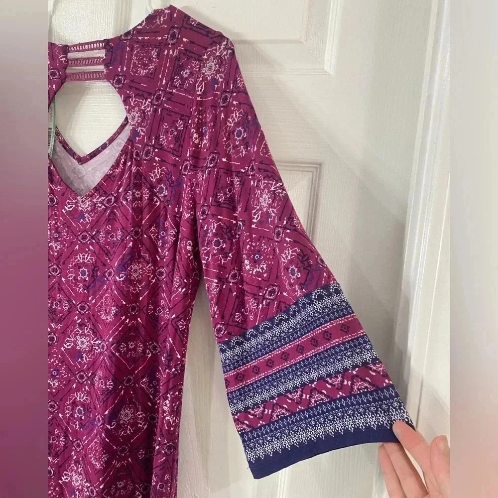 Skies Are Blue Women Navy Purple Casual Dress Above Knee Stretch Small Boho